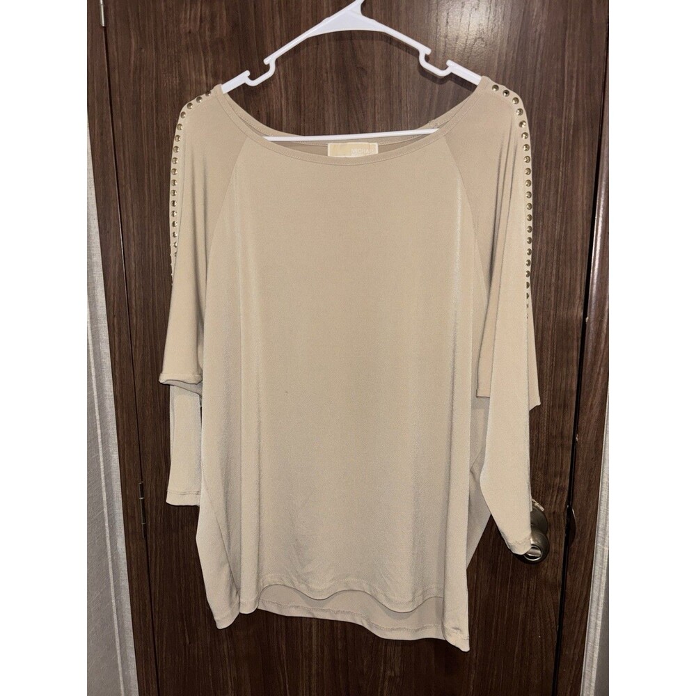 Michael Kors Long Sleeve Beige Embellished Blouse Size L
